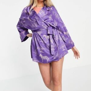 Chelsea Peers Satin printed robe Purple Medium Animal Print